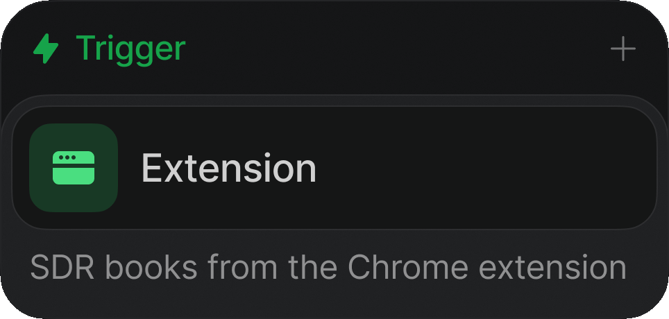 Extension trigger node that starts a workflow when an SDR books from the Chrome extension