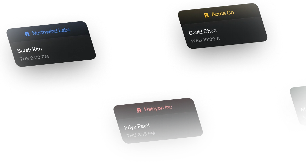 Grid of branded booking cards for team members